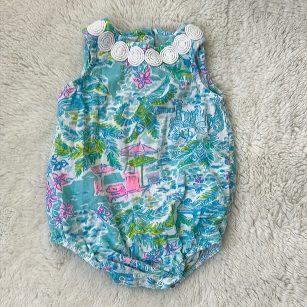 Floral Baby Romper in Blue and Pink